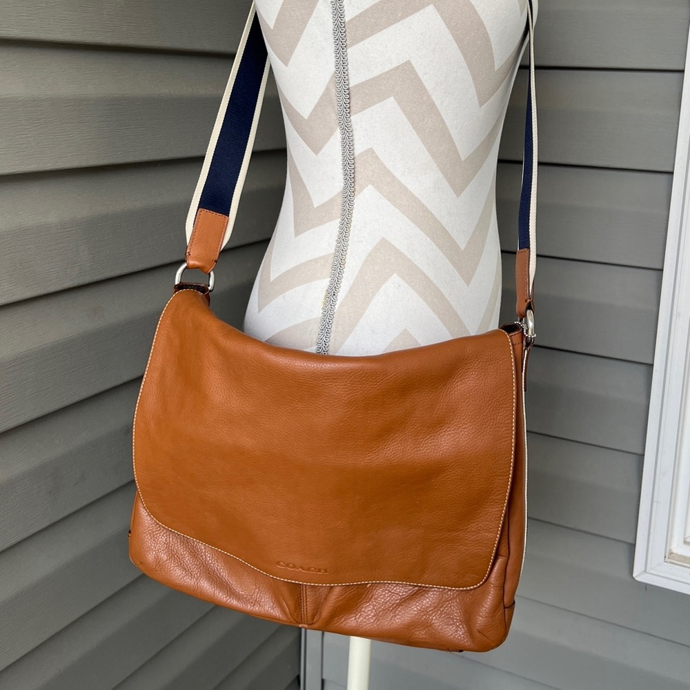 Coach Heritage Web Messenger Brown Leather Adjustable Strap Bag - Picture 1 of 16